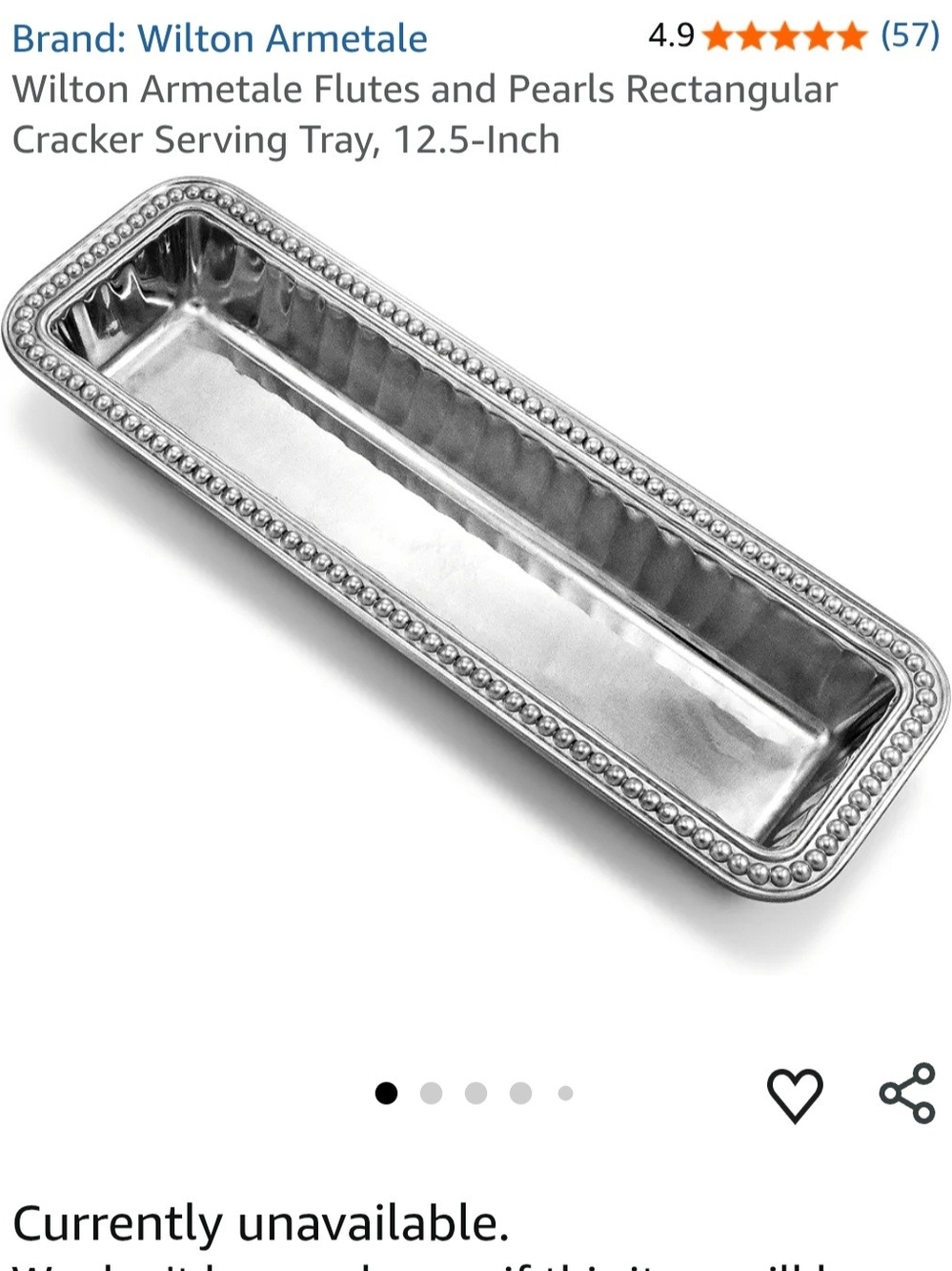Wilton Armetale Silver Fluted & Pearl Rectangular Tray